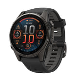 Garmin fēnix 8 AMOLED Sapphire GPS Smartwatch, 43mm Carbon Grey DLC Titanium Case with Black/Pebble Grey Silicone Strap - Good