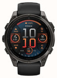 Garmin fēnix 8 AMOLED Sapphire GPS Smartwatch, 43mm Carbon Grey DLC Titanium Case with Black/Pebble Grey Silicone Strap - Good