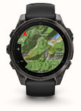 Garmin fēnix 8 AMOLED Sapphire GPS Smartwatch, 43mm Carbon Grey DLC Titanium Case with Black/Pebble Grey Silicone Strap - Good
