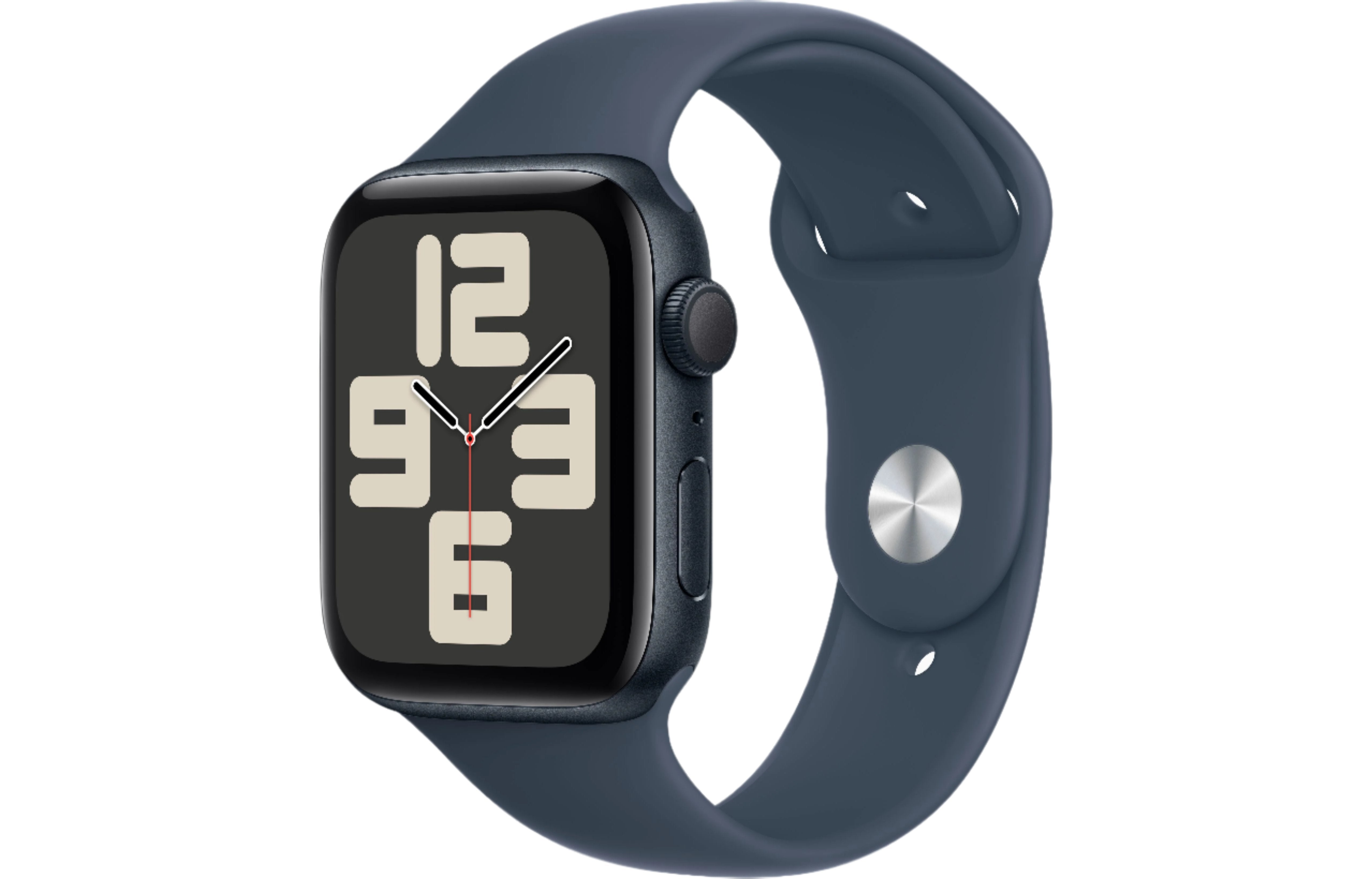 Apple Watch SE GPS, 44mm Midnight Aluminium Case with Storm Blue Sport Band S/M Pristine