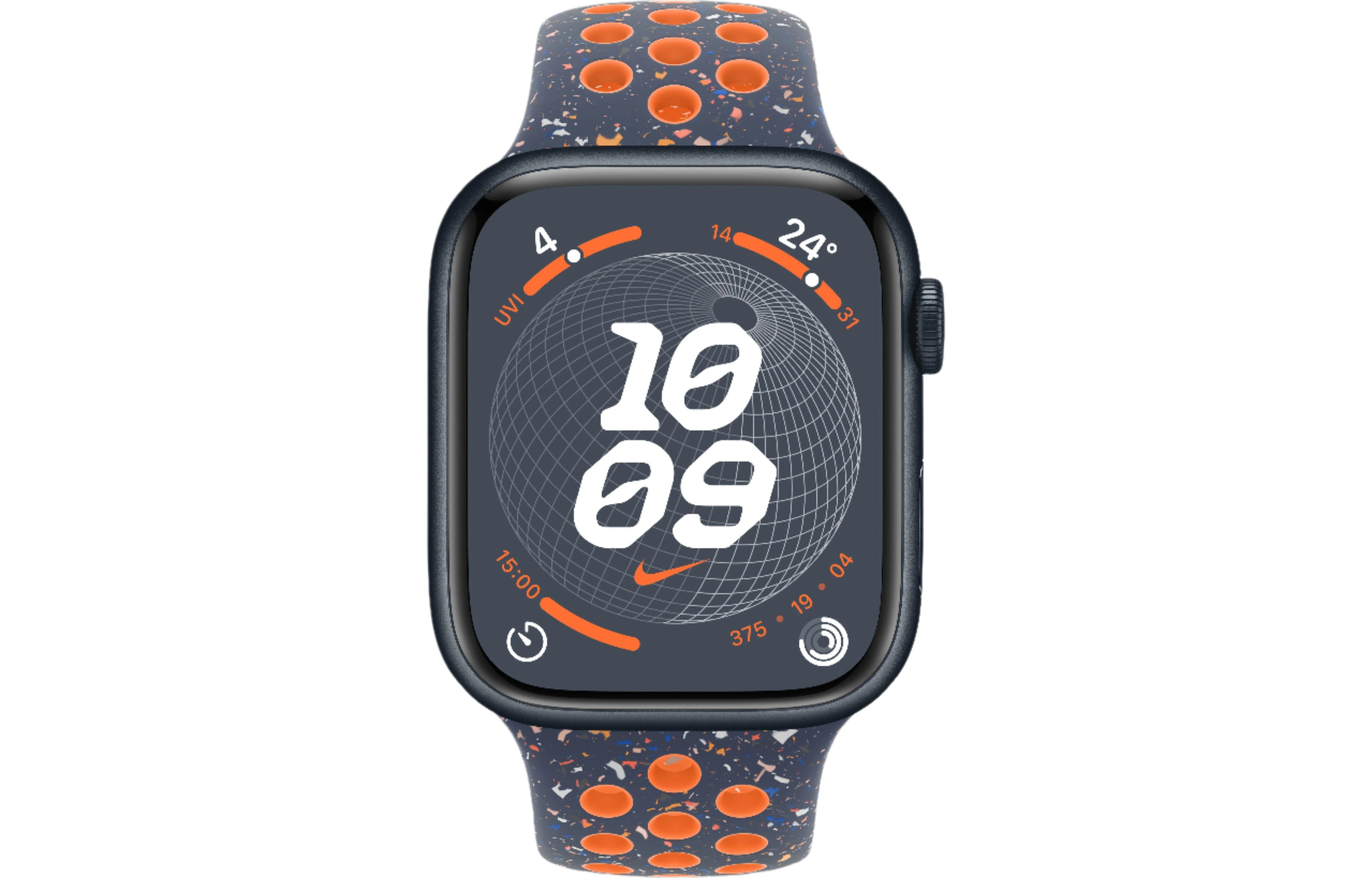 Apple Watch Series 9 GPS, 45mm Midnight Aluminium Case with Blue Flame Nike Sport Band - M/L - Very Good