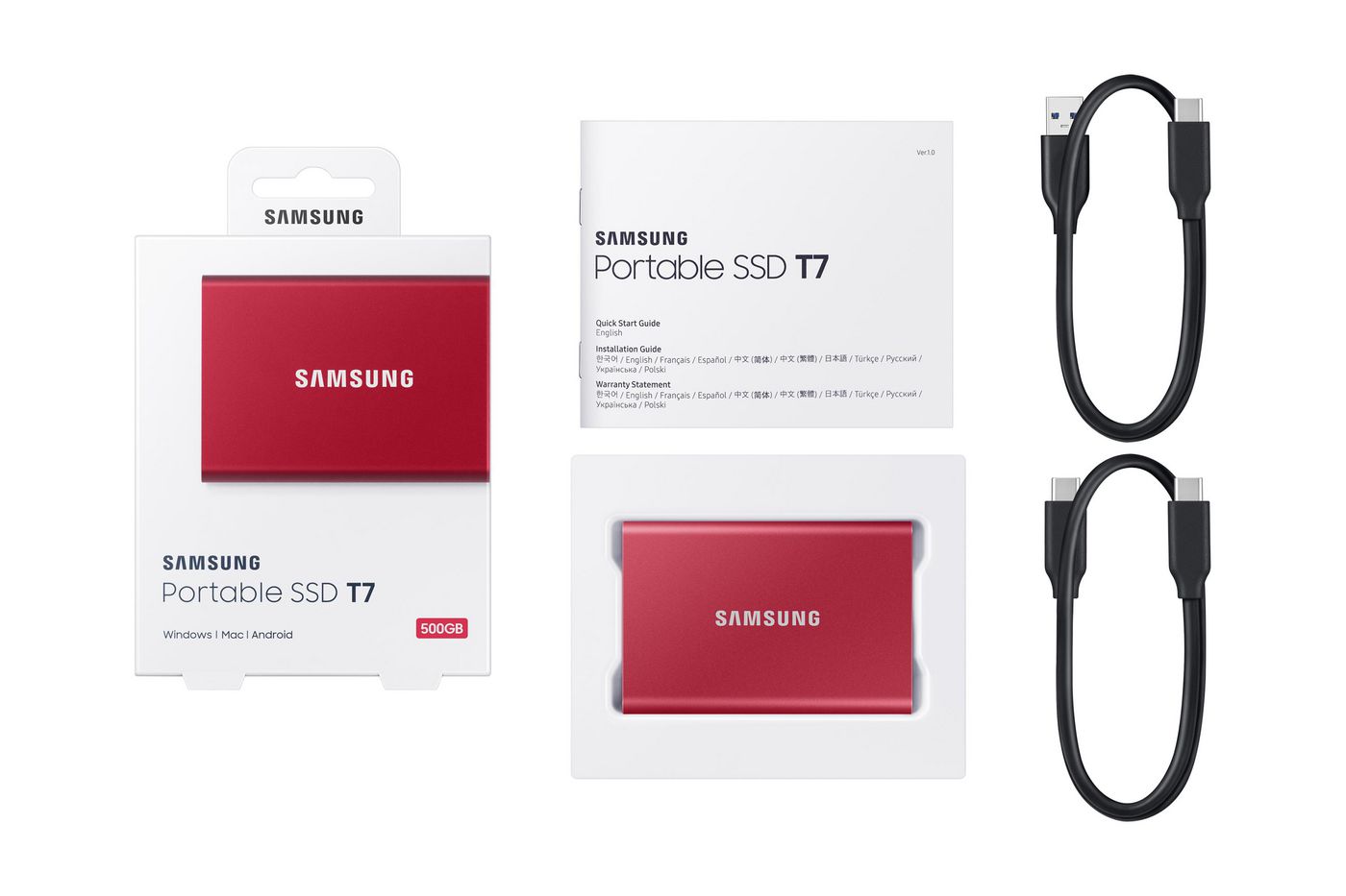 SAMSUNG T7 Portable External SSD - 500 GB, Red