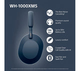 SONY WH-1000XM5 Wireless Bluetooth Noise-Cancelling Headphones - Midnight Blue - Pristine