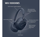 SONY WH-1000XM5 Wireless Bluetooth Noise-Cancelling Headphones - Midnight Blue - Pristine