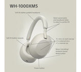 SONY WH-1000XM5 Wireless Bluetooth Noise-Cancelling Headphones - Silver - Pristine